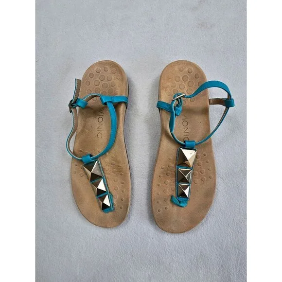 Vionic Womens Turquoise Sandals W/ Gold Pyramid Studs Adjustable Strap Size 8 - Picture 8 of 10